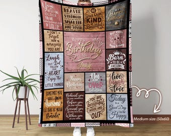 Personalized Birthday Blanket for Her, Custom Name Inspirational Quotes Throw, Birthday Gift for Women, Loved Ones, Custom Fleece Blanket