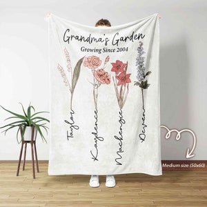 Grandma&#39;s Flower Garden Blanket, Birth Month Flower Blanket, Mother&#39;s Day Gift, Grandmother Gift, Blanket For Mom, Grandma Gifts Ideas