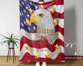 Couverture God Bless America, Couverture aigle, Couverture drapeau américain, Couverture avec nom personnalisé, Couverture Dieu, Meilleur cadeau de couverture, Cadeaux de Noël