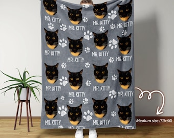 Manta personalizada con cara de gato, manta personalizada con cara de mascota, regalo para mamá gata, manta con fotos de gatos, manta con foto de mascota, manta conmemorativa para gatos