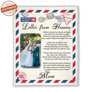 Cobertor memorial personalizado, cobertor "As I Sit In Heaven", cobertor "Carta do Céu", presente para a perda da mãe, cobertor com foto personalizada