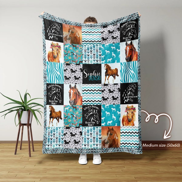 Custom Horse Blanket With Name, Horse Baby Blankets, Horse Lover Gift, Horse Throw Blanket, Horse Gift For Girl, Horse Blanket