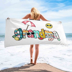 Custom Name Beach Towels, Summer Vacation Towel, Personalized Beach Towel, Gifts For Mother Day, Mother's Day Gift, Grandma Towel