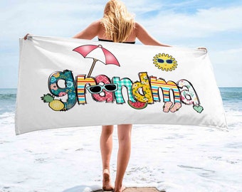 Custom Name Beach Towels, Summer Vacation Towel, Personalized Beach Towel, Gifts For Mother Day, Mother's Day Gift, Grandma Towel