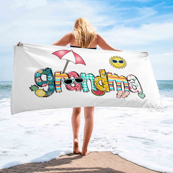 Custom Name Beach Towels, Summer Vacation Towel, Personalized Beach Towel, Gifts For Mother Day, Mother's Day Gift, Grandma Towel