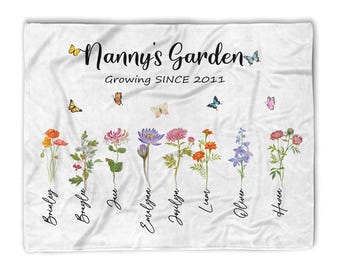 Personalized Grandma's Garden Blanket, Birth Month Flower Blanket, Custom Birth Month Flower Blanket, Mother's Day Gift, Gift for Grandma