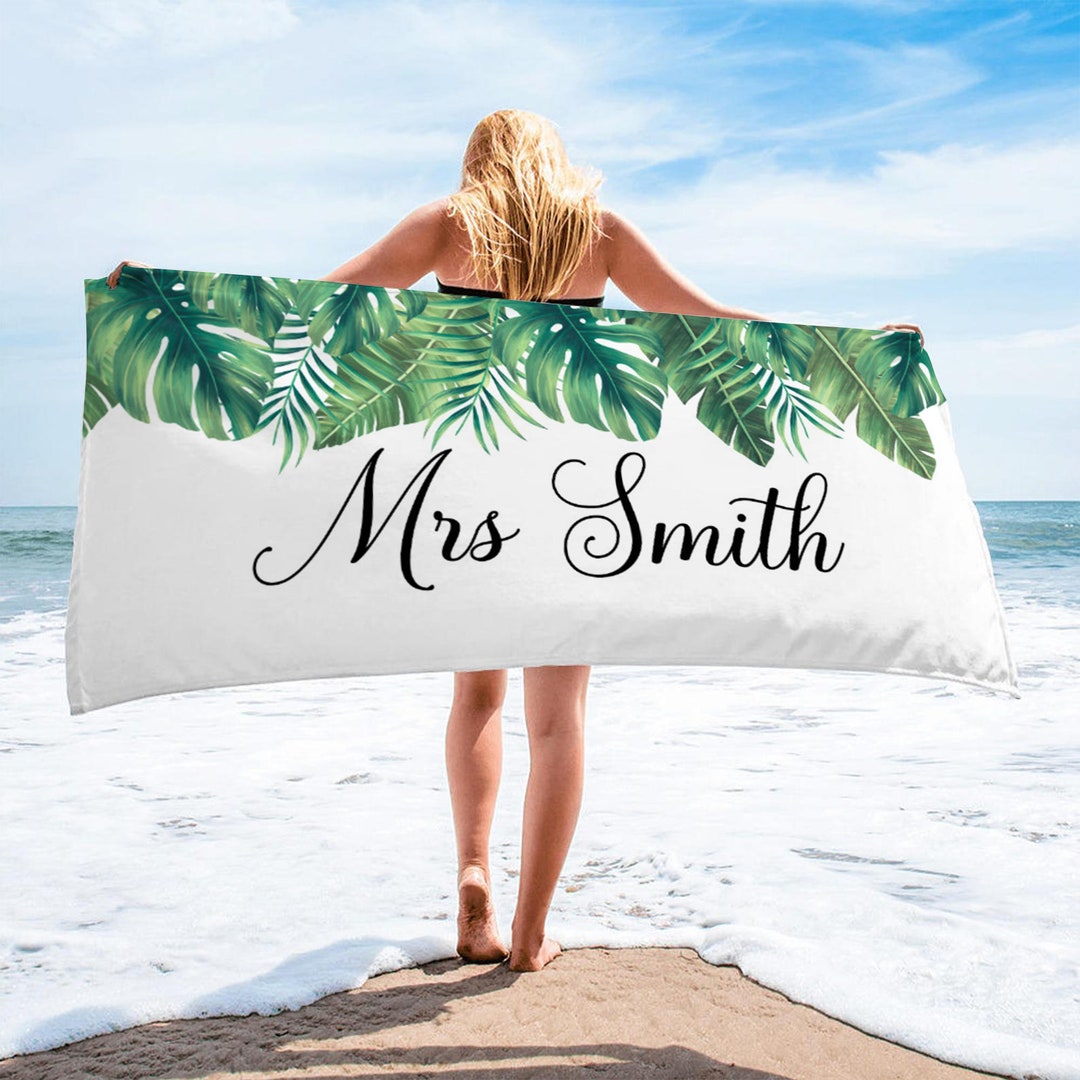 Bride Beach Towels, Tropical Beach Towels, Personalized Beach Towels