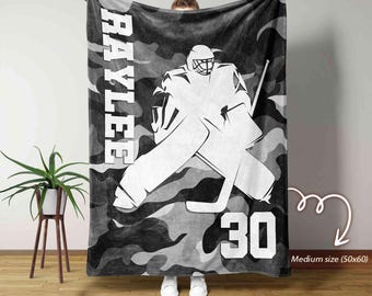 Personalized Hockey Blanket, Hockey Player Blanket, Custom Ice Hockey Blanket with Name and Number, End Of Season Gift for Hockey Team
