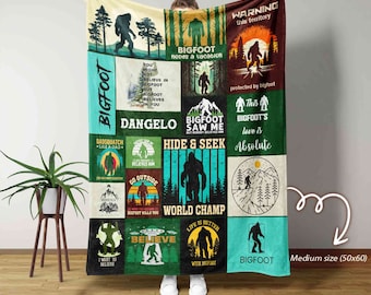 Personalized Name Blanket, Bigfoot Sasquatch Blanket, Bigfoot Blanket, Camping Quilt, Sasquatch Blanket, Bigfoot Lover Blanket, Bigfoot Gift