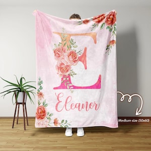 Personalized Floral Name Blanket, Custom Baby Shower Gift, Custom Baby Blanket, Baby Blanket With Name, Floral Throw Blanket, Kid Room Decor