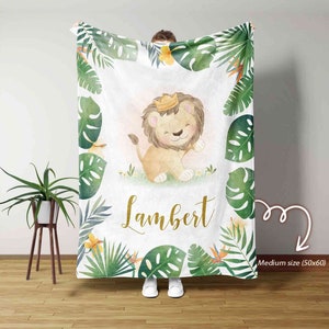 Coperta personalizzata con leone, coperta personalizzata con nome, coperta personalizzata per neonati, coperta personalizzata per bambini, coperta safari per neonati, coperta per la cameretta dei bambini