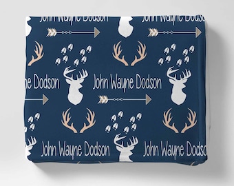 Deer Blanket, Custom Baby Name Blanket, Deer Antler blanket, Blanket For Baby, Hunter Nursery Theme, Baby Boy Shower Gift