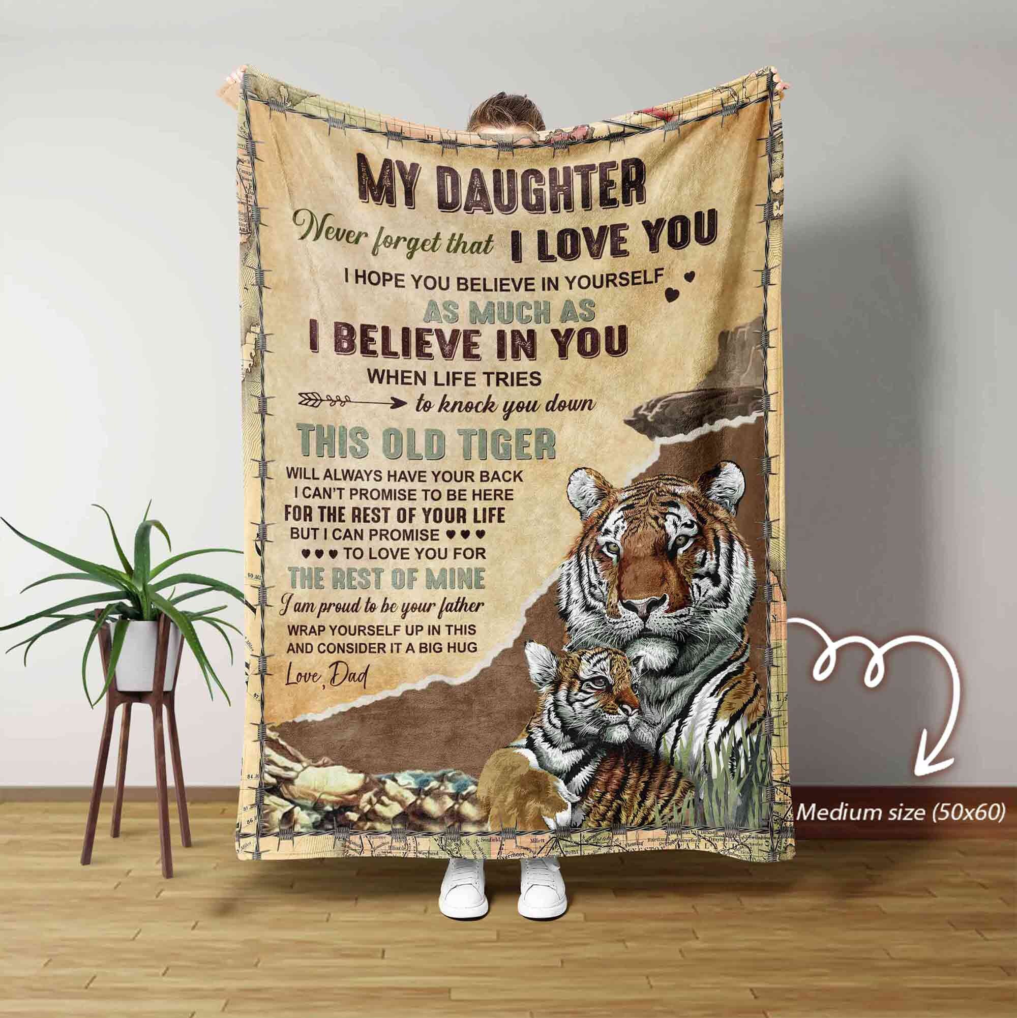 To My Daughter Blanket, Custom Tiger Blanket With Name, Tiger Blanket For Strong Girl, Family Blanket, Blanket For Girls, Christmas Blanket