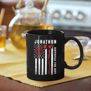 Personalisierte Feuerwehrmann-Kaffeetassen, Feuerwehrmann-Tasse, dünne rote Linie Tasse, Feuerwehrmann-Tasse Name, Abteilungs-Namenstasse, Feuerwehrmann Geschenke