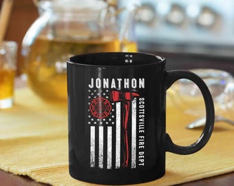Personalized Firefighter Coffee Mugs, Firefighter Mug, Thin Red Line Mug, Firefighter Mug Name, Department Name Cup, Firefighter Gifts