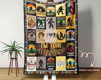 Personalized Name Blanket, Sasquatch Blanket, Hiking Blanket, Bigfoot Blanket, Sasquatch Lovers Blanket, Bigfoot Lover Blanket, Bigfoot Gift