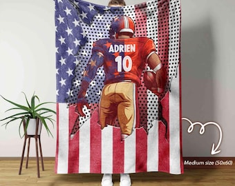 Coperta da football personalizzata, coperta da football, coperta con bandiera americana, coperta per giocatori di football, regali per gli amanti del football, regalo per allenatori di football