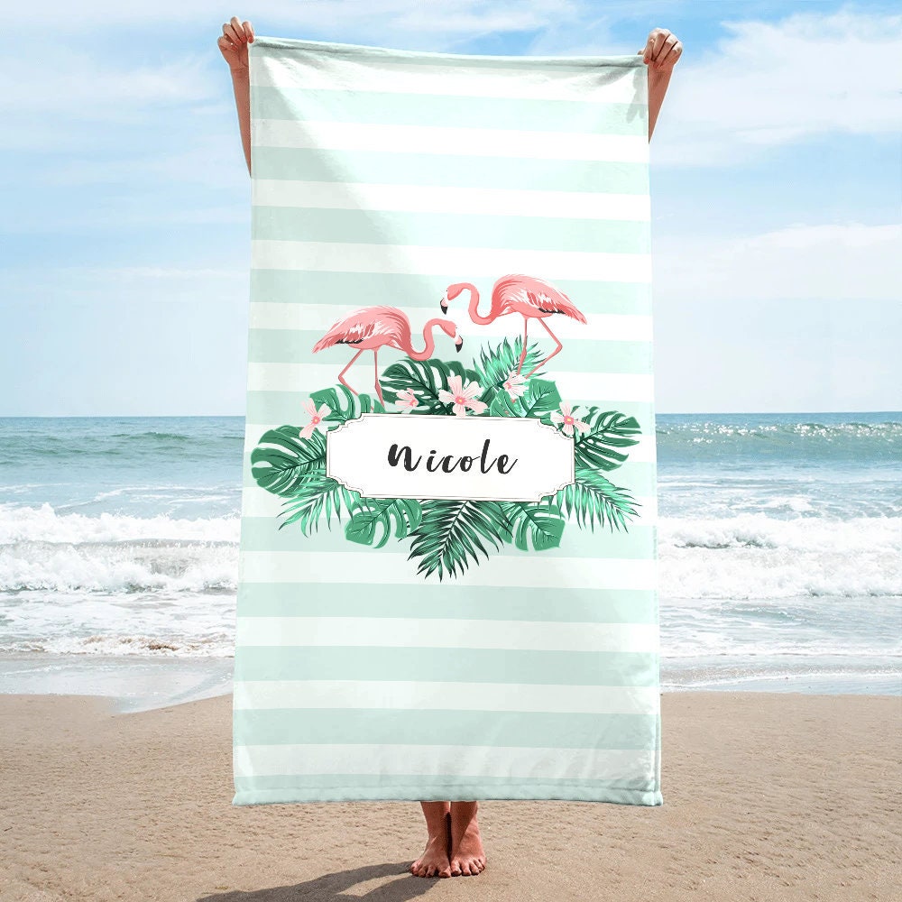Greater flamingo Beach Towels Personalized Beach Towel Etsy