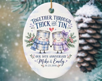 Personalized 10th Anniversary Ornament, Custom Couple Christmas Ornament, Tin Anniversary Gift for Husband Wife