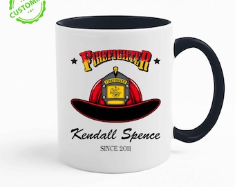 Personalized Firefighter Mug, Custom Firefighter Mug, Fireman Helmet Mup, Firefighter Appreciation Mug, Fireman Helmet Mug with Name & Year