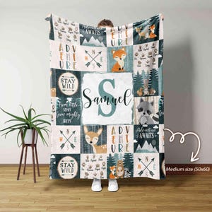 Personalized Name Blanket, Baby Blanket With Name, Nursery Blanket, Custom Woodland Baby Blanket, Woodland Theme Nursery Gift