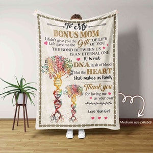 To My Bonus Mom Blanket, Personalized Name Blanket, Grandma Blanket, Mom Blanket, Family Throw Blanket, Gift for Mother