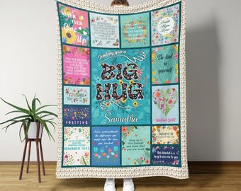 Personalized Big Hug Blanket, Custom Name Blanket, Inspirational Gift for Her, Mental Health Awareness Gift, Encouragement Blanket