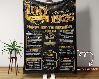 Manta de feliz cumpleaños número 100 para mujer, regalo de 100 años, manta con citas inspiradoras, manta de cumpleaños número 100 para ella