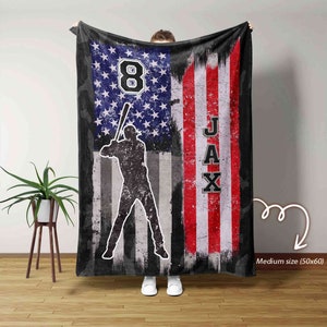 Baseball Blanket, Personalized Name Blanket, American Flag Blanket, Sport Blanket, Team Sport Blanket, Custom Sport Blanket, Gift for Team