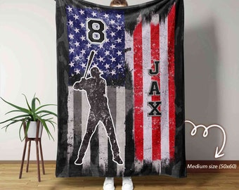 Baseball Blanket, Personalized Name Blanket, American Flag Blanket, Sport Blanket, Team Sport Blanket, Custom Sport Blanket, Gift for Team