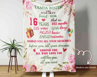 You Have Been Loved For 16 Years Blanket, 16th Birthday Blanket, 16th Birthday Gifts, Custom Name Blanket, Sweet 16 Gifts For Girl