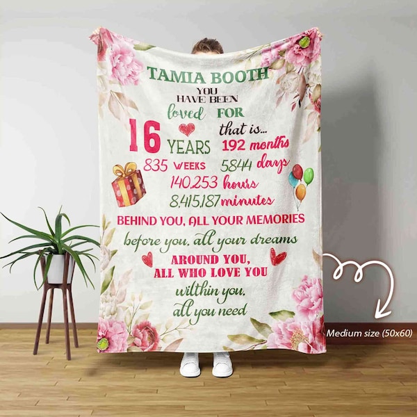 You Have Been Loved For 16 Years Blanket, 16th Birthday Blanket, 16th Birthday Gifts, Custom Name Blanket, Sweet 16 Gifts For Girl