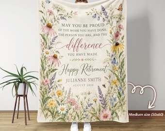 Personalized Retirement Blanket, Happy Retirement Gift, Retirement Keepsake Blanket, Custom Name Retirement Gift, Floral Retirement Blanket
