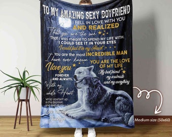 To My Boyfriend, Night Wolves Blanket, Blanket For boyfriend, Couple Blanket, Family Throw Blanket, Blankets For Gift, Christmas Blanket