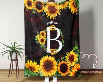 Custom Sunflower Blanket, Custom Blanket With Name, Sunflower Blanket, Sunflower Baby Blanket, Birthday Gifts Blanket, Gift Christmas