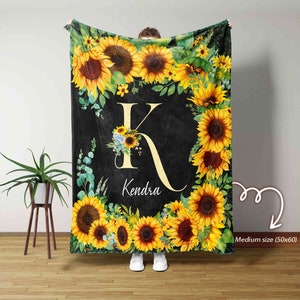 Personalized Name Blanket, Custom Blanket With Name, Sunflower Blanket, Sunflower Baby Blanket, Birthday Gifts Blanket, Custom Kids Blankets image 1