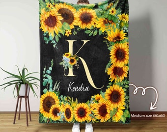 Personalized Name Blanket, Custom Blanket With Name, Sunflower Blanket, Sunflower Baby Blanket, Birthday Gifts Blanket, Custom Kids Blankets