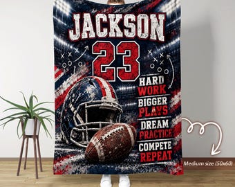 Personalized Football Blanket, Custom Name & Number Football Throw, American Football Gift for Boys, Football Player Gift, Senior Night Gift