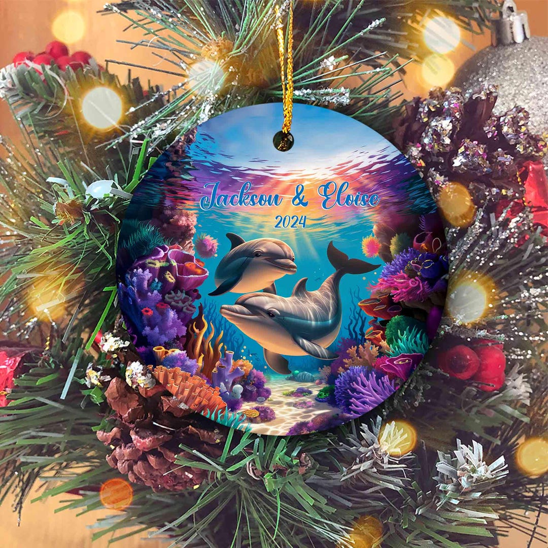 Determined セラミックオーナメントset Custom Dolphin Christmas Tree Ornament, Dolphin Couple Ornament