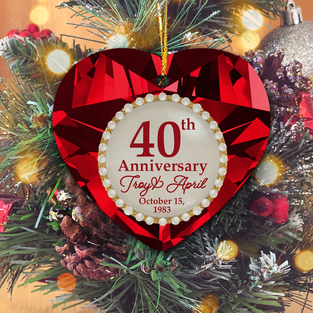 40th Wedding Anniversary Ornament, Custom Milestone Anniversary(02)