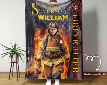 Personalized Firefighter Blanket, Fireman Blanket, Firefighter Blanket, Custom Face Blanket, Fire Department Blanket Gift, Gift For Fireman