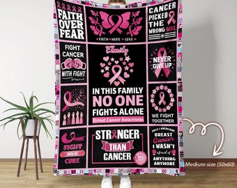 Breast Cancer Awareness Blanket, Personalized Pink Ribbon Throw, Cancer Survivor Gift, Faith Hope Love Blanket, Fight Cancer Family Gift