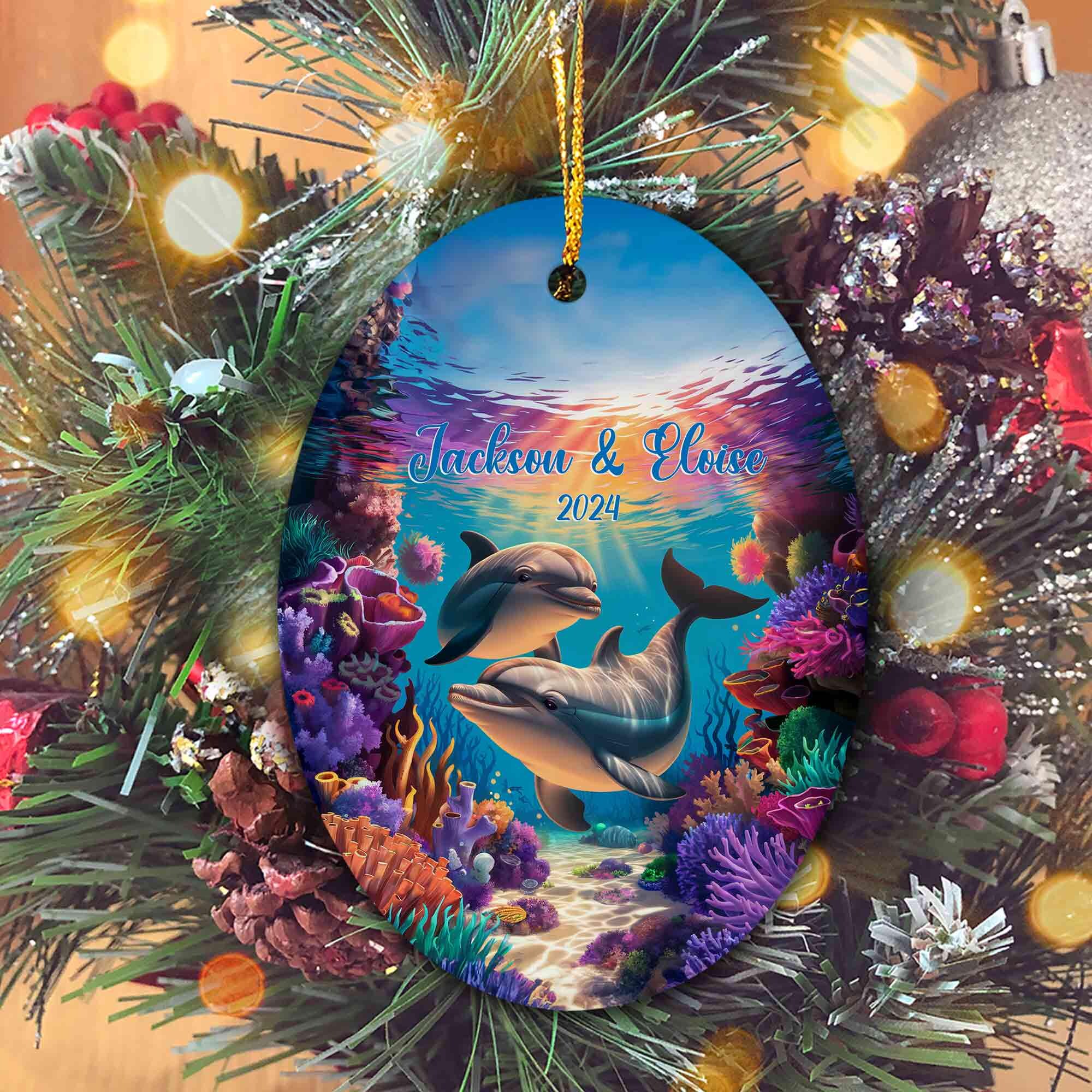 Custom Dolphin Christmas Tree Ornament, Dolphin Couple Ornament
