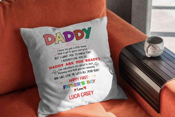 Kissenbezug „Papa“ 45x45 Cm – Geschenk Zum Vatertag, Geburtstag, Aus Leinen, Mit Reißverschluss