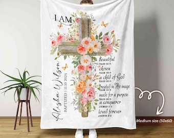 Personalisierte Taufe Decke, Christian werfen, Floral Kreuz Decke, Bibel Vers werfen, Schrift Vers Andenken werfen, Neugeborenen Taufe Geschenk