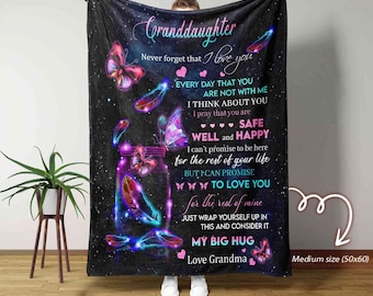 To My Granddaughter Blanket, Personalized Name Blanket, Violet Butterfly Blanket,  Grandpa Blanket, Family Throw Blanket - Blankets for girl