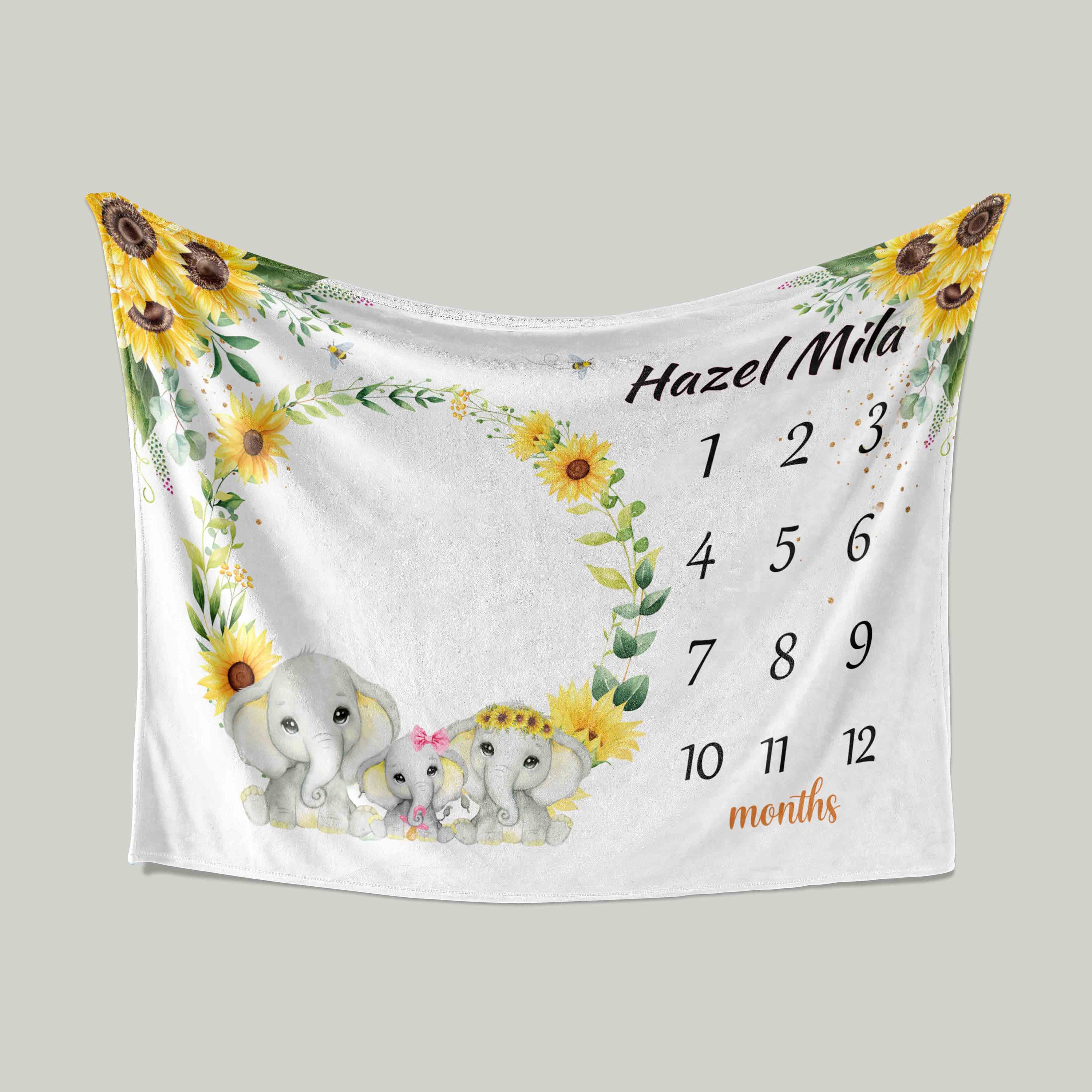 Elephant Baby Milestone Blanket Personalized Monthly Baby Etsy