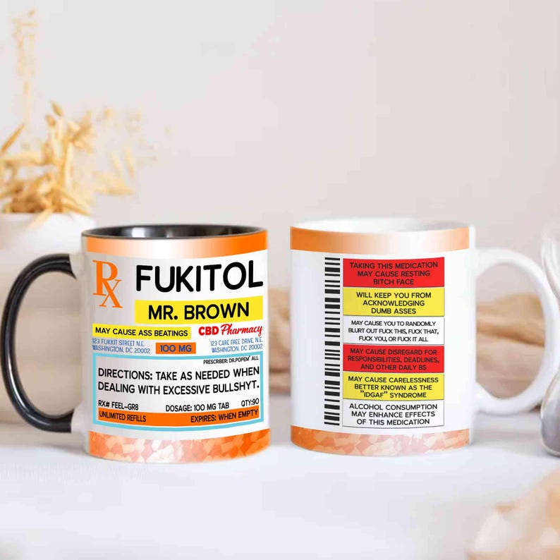 Funny Rx Prescription Mug, FUKITOL Gag Gift for Men, Mug for Coworker ...