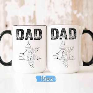 Father Day Mug Fist Bump, The Man The Myth The Legend Mug, Fist Bump Mug with Kid Names, Father Day Gift from Children, Funny Dad Coffee Cup