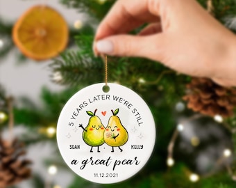 Personalized Pear Couple Ornament, 5 Years Later We're Still a Great Pear, Custom Anniversary Gift for Couples, Wedding Keepsake